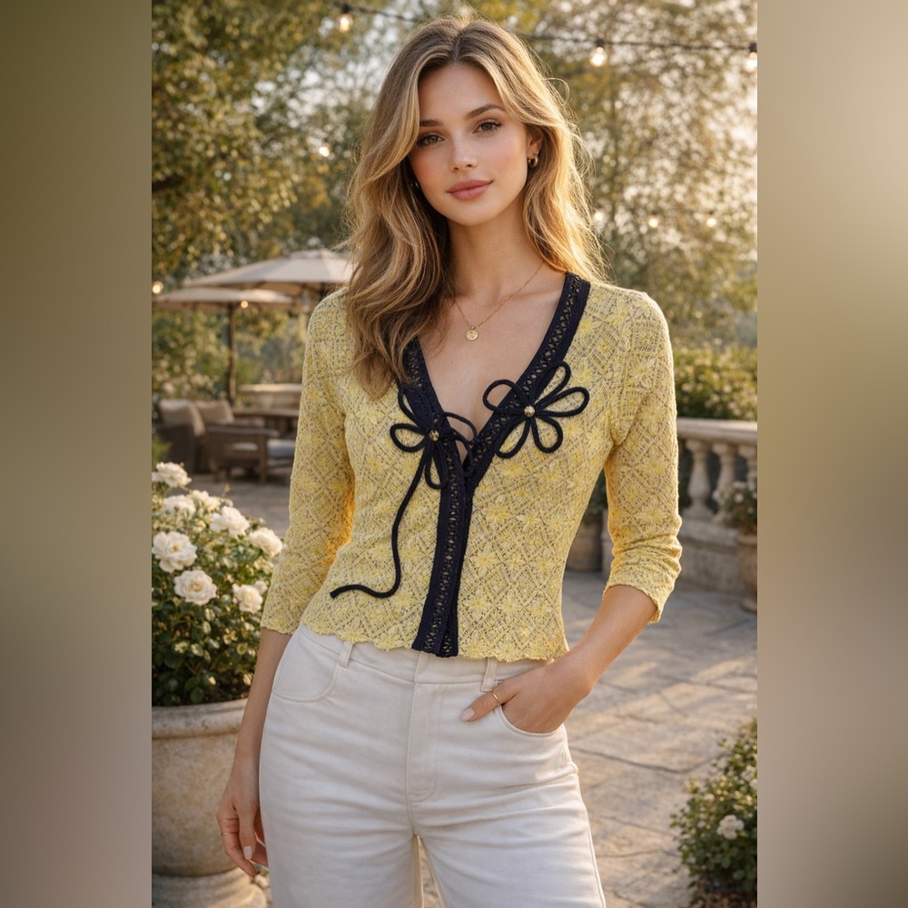 Anthropologie Field Flower Midnight Daisy Lace Cardigan